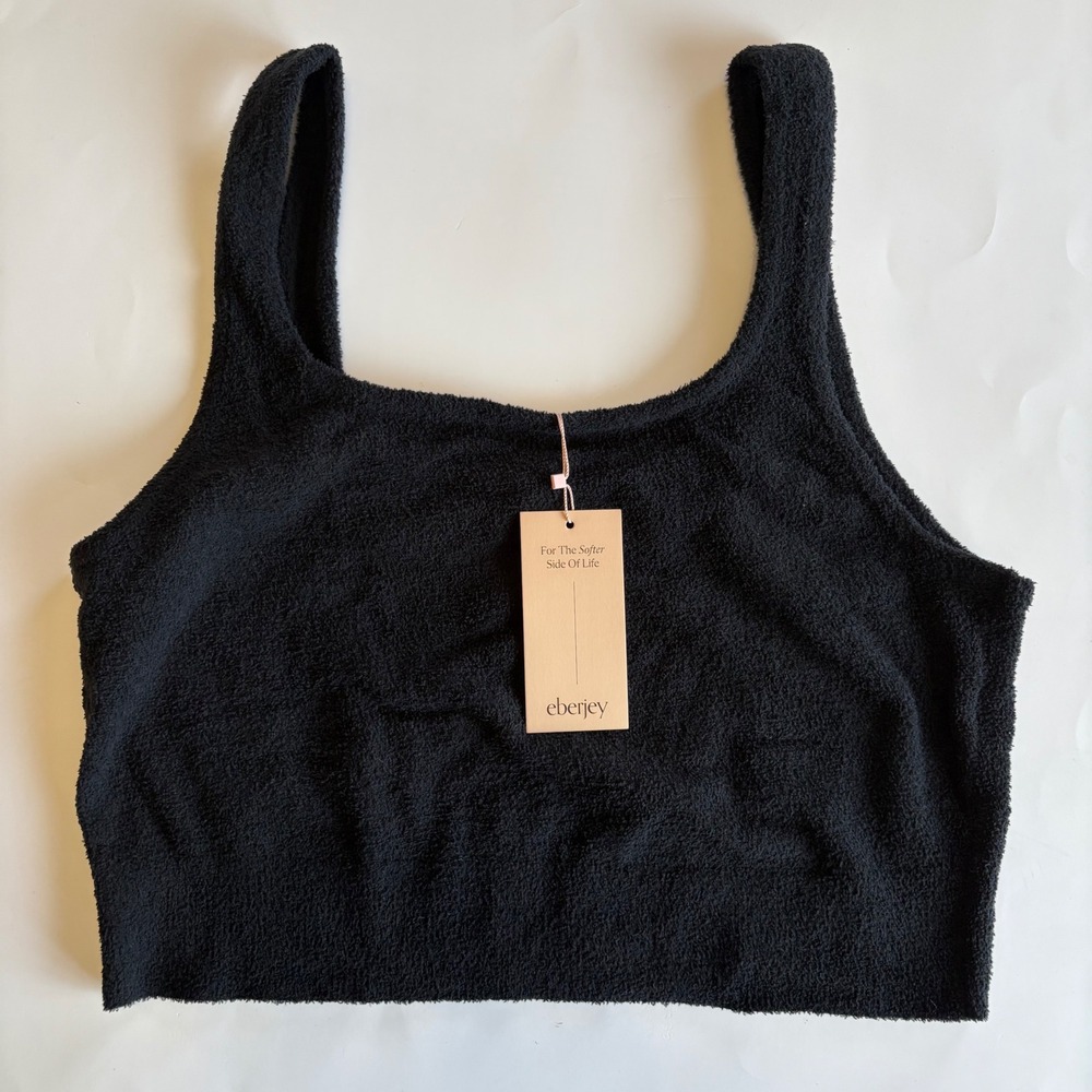 Eberjey Recycled Boucle Sweater Tank Top Sleeveless Black Cozy Cropped XL